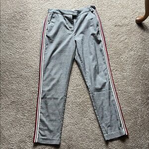 Mango Ladies Black and Cream Check Trouser with racing stripe (red, white, navy)